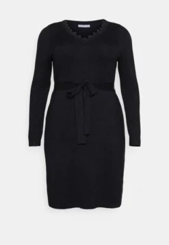 V Ausschnitt Mini Strickkleid Mit Gürtel Und Spitzeneinsatz - Gebreide Jurk - Black -Anna Field 790565303d124c06af42b6c850552f55 scaled