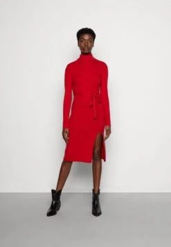 Anna Field Rollkragen Ripp Mini Strickkleid Mit Gürtel - Gebreide Jurk - Red