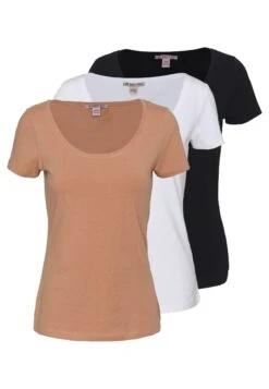 Anna Field 3 Pack - T-Shirt Basic - White/Camel/Black