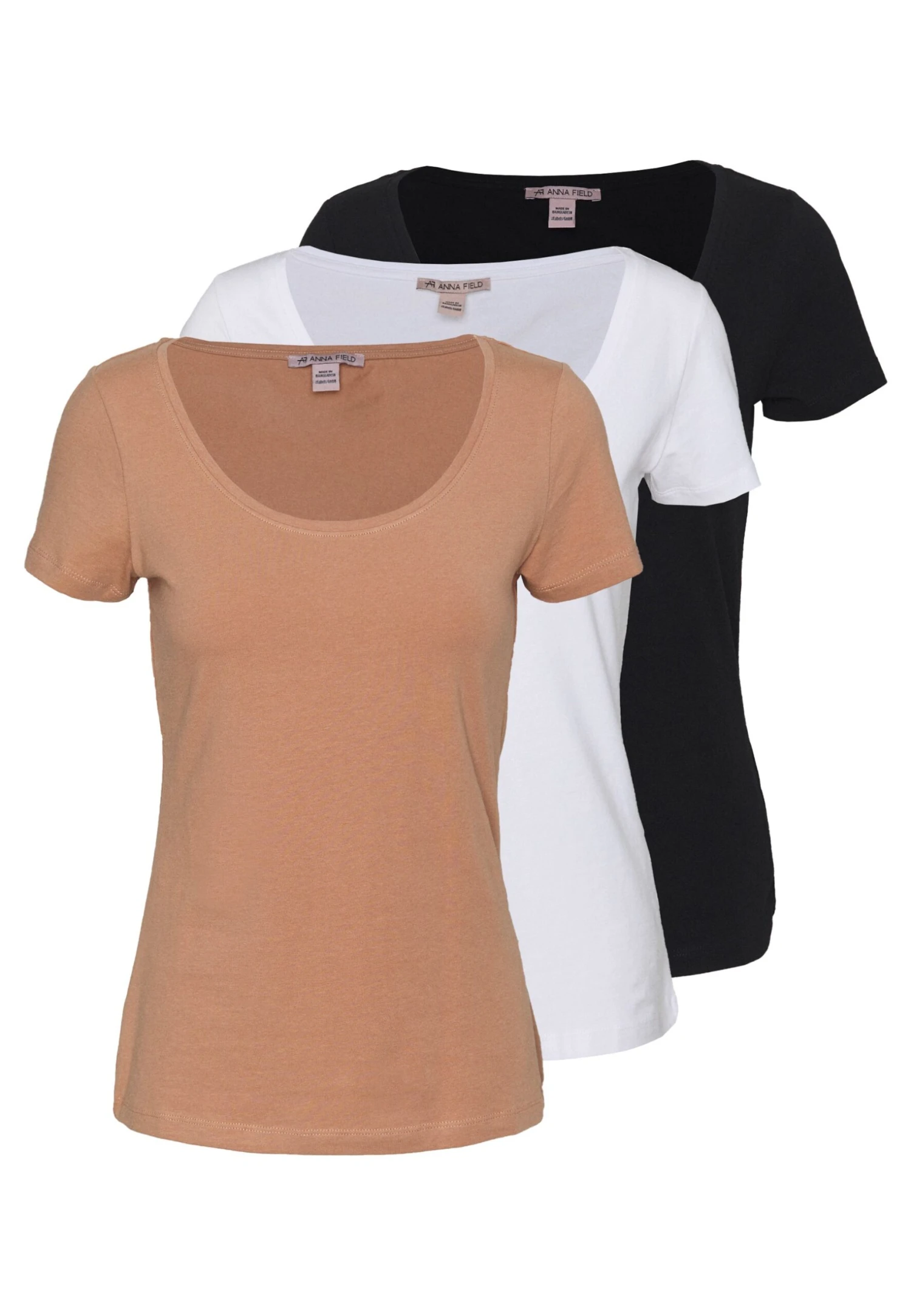 Anna Field 3 Pack - T-Shirt Basic - White/Camel/Black 1 Anna Field 3 Pack - T-Shirt Basic - White/Camel/Black